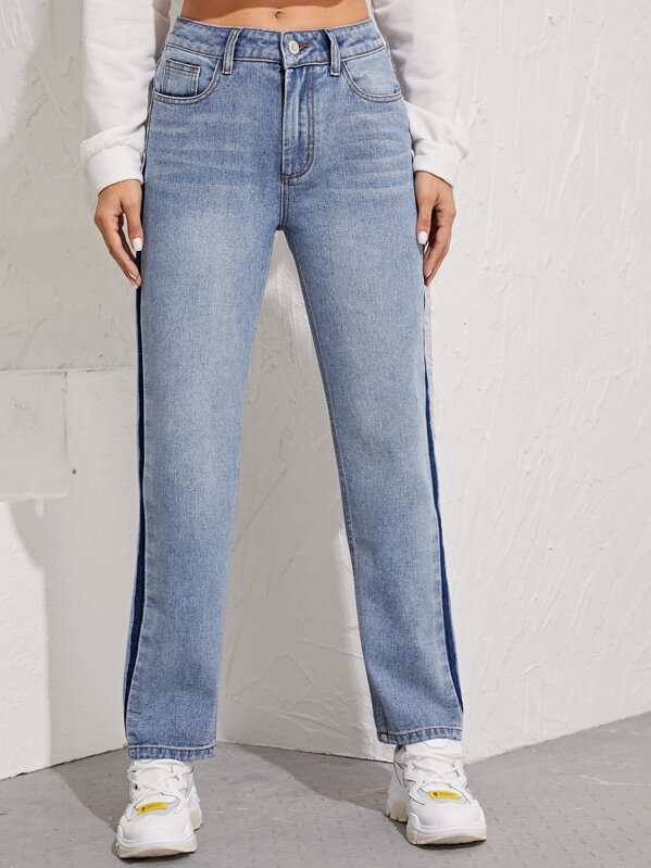 

Contrast Sideseam Straight Leg Jeans, Blue, Juliana