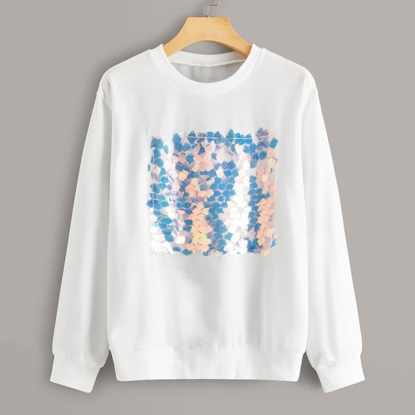 

Contrast Sequin Pullover, White