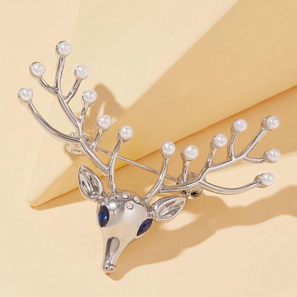 

Faux Pearl Decor Deer Design Brooch 1pc