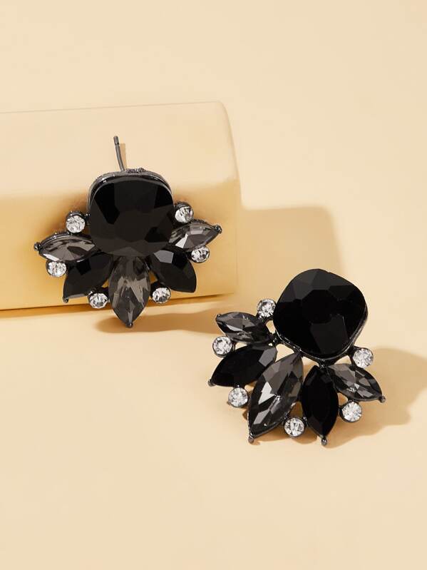 

Gemstone Decor Fan Earrings 1pair, Black