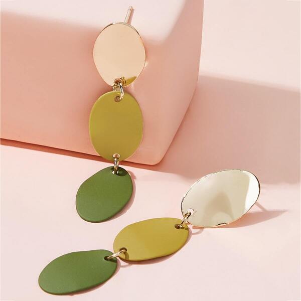

Colorblock Round Drop Earrings 1pair