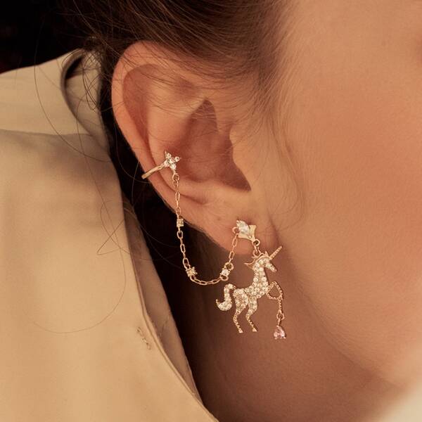 

Rhinestone Decor Unicorn Earrings 1pair, Gold