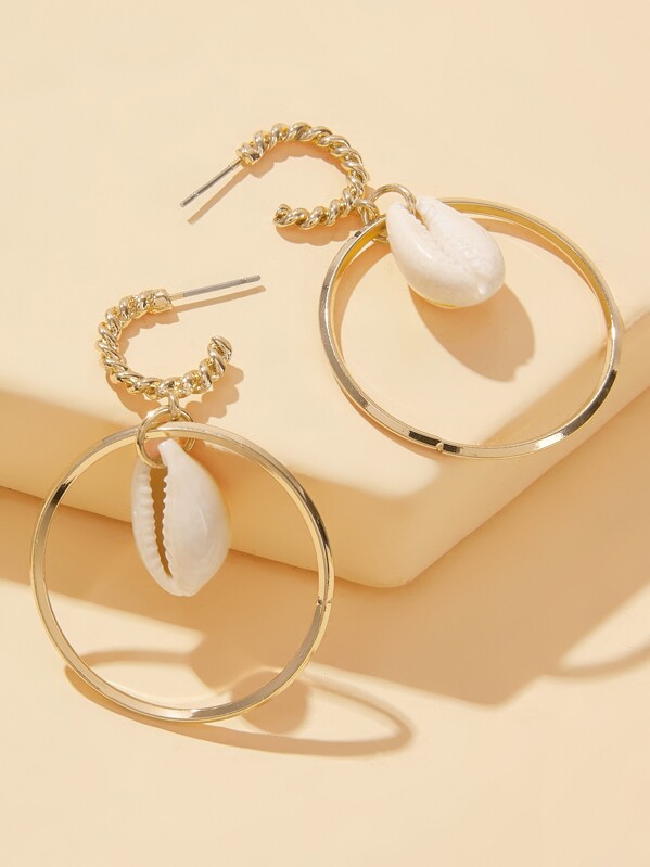 

Shell Decor Hoop Drop Earrings 1pair, Gold