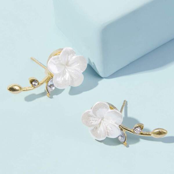 

Flower & Rhinestone Decor Stud Earrings 1pair