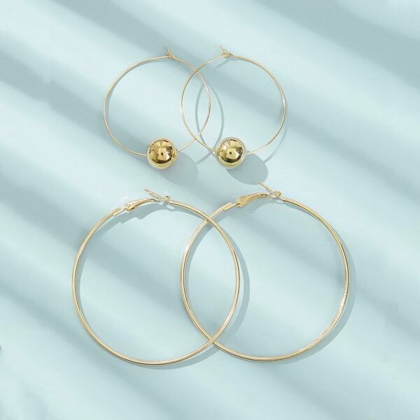 

Ball Decor Hoop Earrings 2pairs, Gold