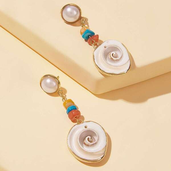 

Bead Decor Shell Drop Earrings 1pair