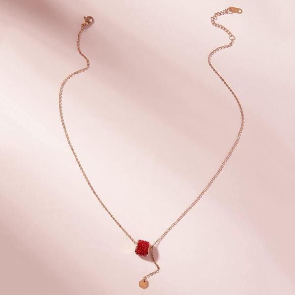 

Geometric & Rhinestone Charm Necklace 1pc, Gold