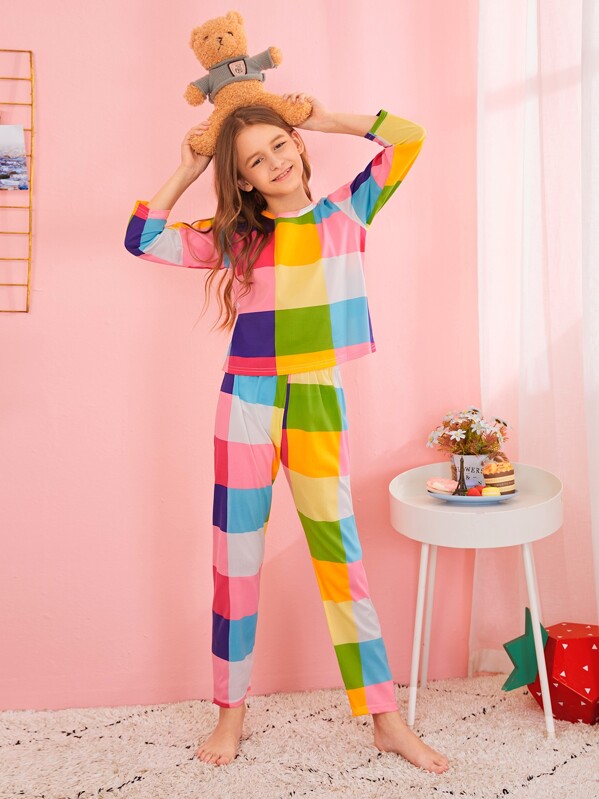 

Girls Plaid Pajama Set With Eye Mask, Multicolor, Sashab