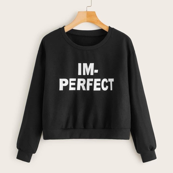 

Slogan Graphic Round Neck Sweatshirt, Black