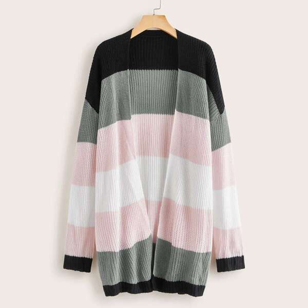 

Cut And Sew Open Front Drop Shoulder Cardigan