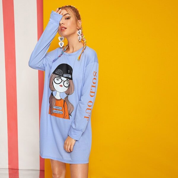 

Letter And Figure Print Sweatshirt Dress