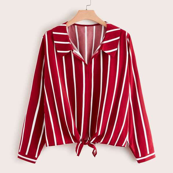 

Plus Striped Print Knotted Top