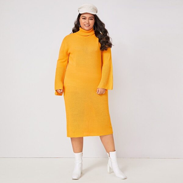

Plus High Neck Flounce Sleeve Sweater Dress, Yellow