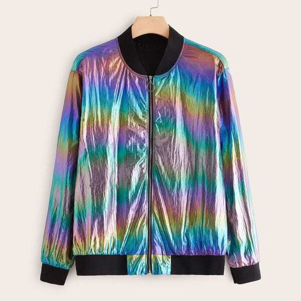 

Plus Coated O-Ring Zip Bomber Jacket, Multicolor