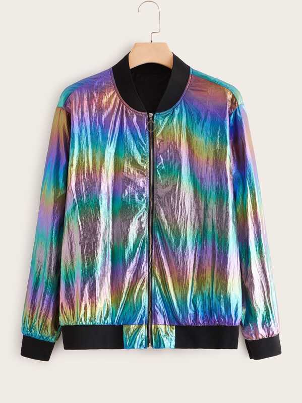

Plus Coated O-Ring Zip Bomber Jacket, Multicolor