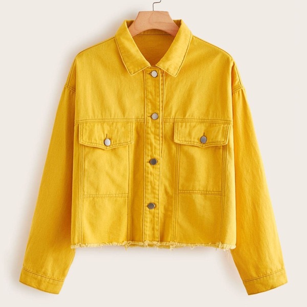 

Plus Yellow Wash Frayed Hem Denim Jacket
