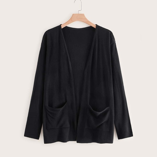 

Plus Open Front Pocket Patched Cardigan, Black