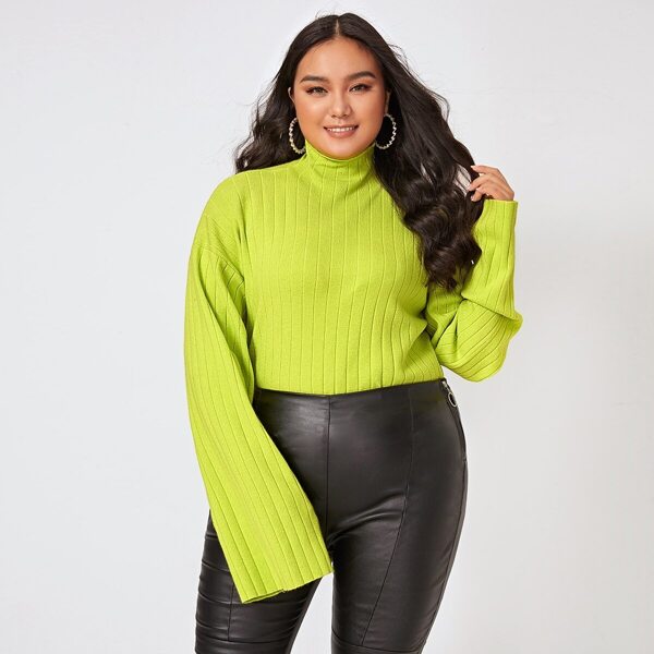 

Plus Neon Green Ribbed High Neck Sweater, Green bright