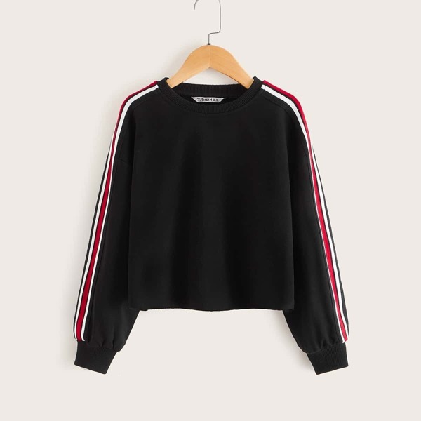 

Girls Side Striped Tape Pullover, Black