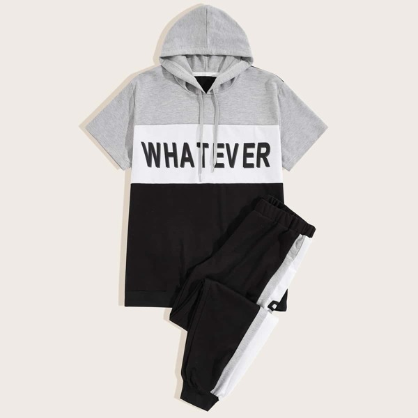 

Men Cut And Sew Letter Graphic Hooded Tracksuit, Multicolor