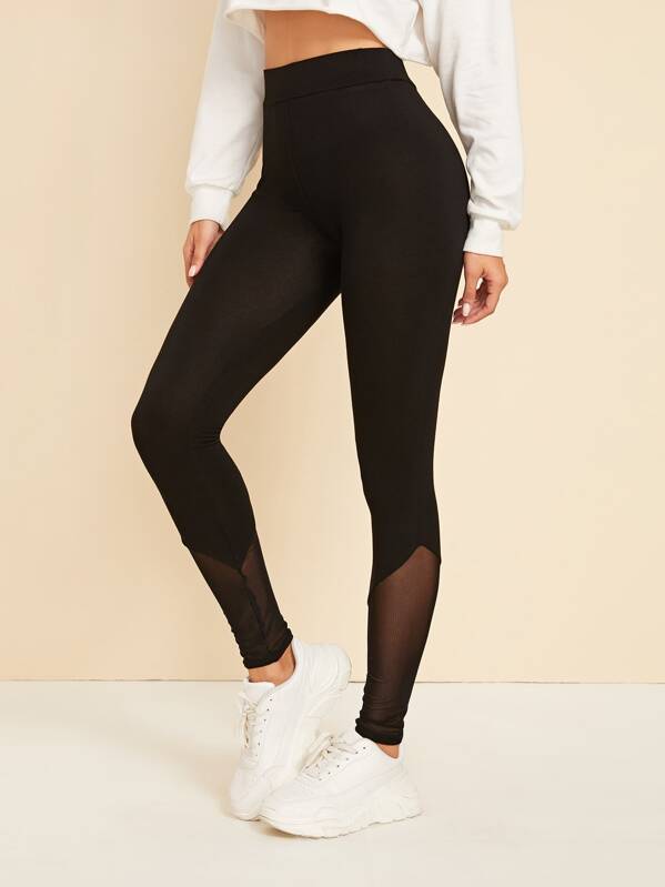 

Wide Waistband Mesh Panel Leggings, Black, Juliana
