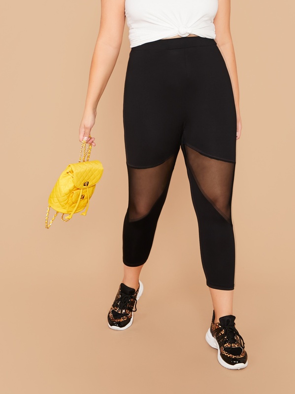 

Plus High Waist Mesh Insert Crop Leggings, Black, Marcelle Pallais