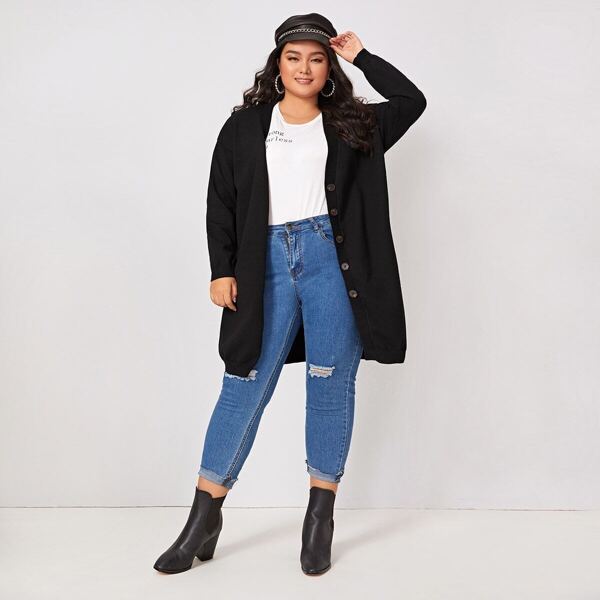 

Plus Drop Shoulder Button Front Cardigan, Black