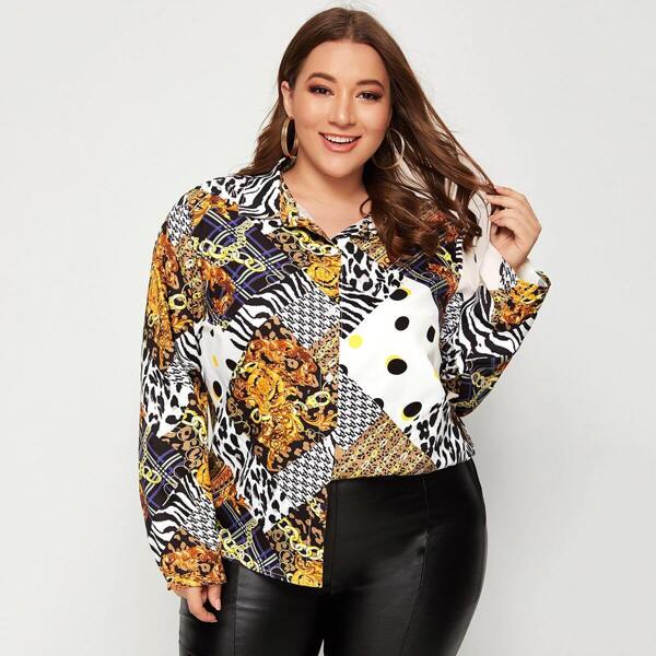 

Plus Scarf Print Blouse, Multicolor