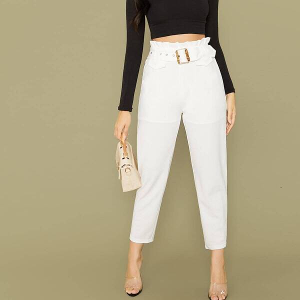 

Paperbag Waist Belted Solid Pants