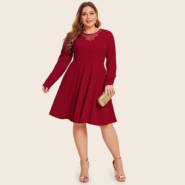 

Plus Scallop Trim Mesh Insert Dress