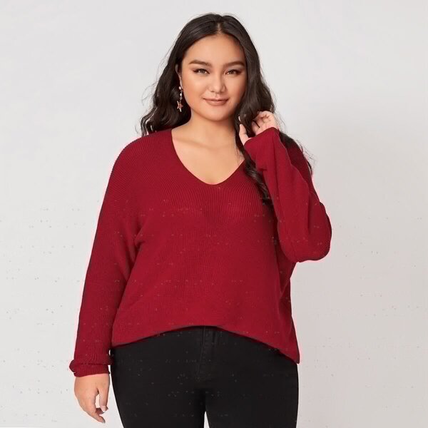 

Plus Drop Shoulder Solid Sweater, Burgundy