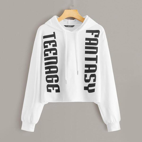 

Slogan Print Hoodie, White