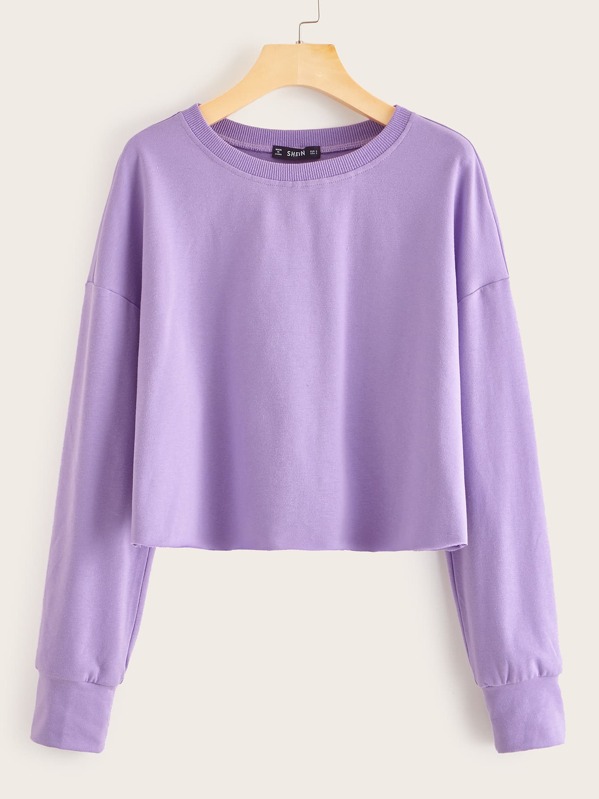 

Drop Shoulder Crop Pullover, Purple