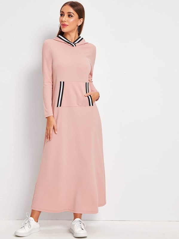 

Contrast Striped Trim Pocket Front Dress, Pink, Hanna