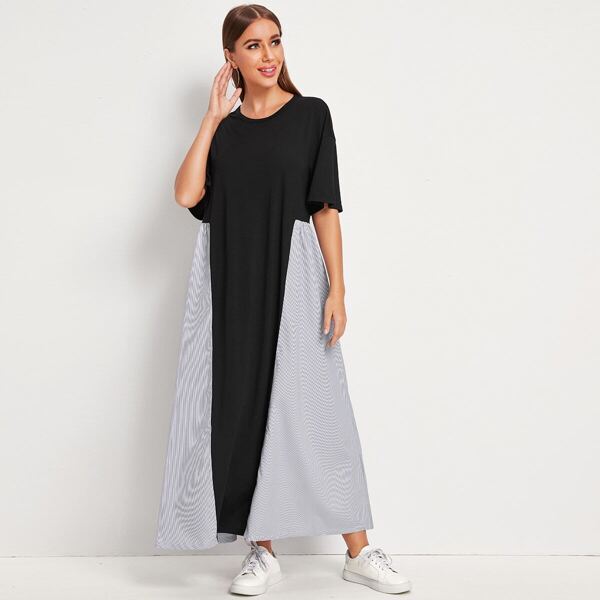 

Drop Shoulder Striped Tent Dress, Multicolor