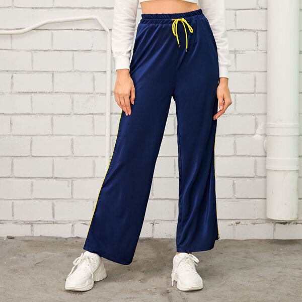 

Contrast Binding Drawstring Waist Pants, Navy