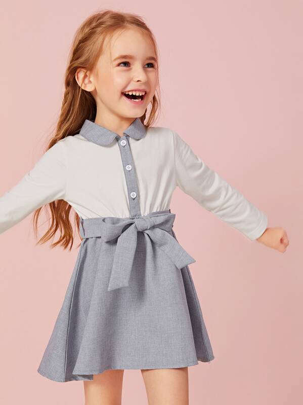 

Toddler Girls Contrast Collar Colorblock Belt Dress, Multicolor, Sofia B