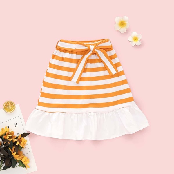 

Toddler Girls Striped Bow Ruffle Hem Belted Skirt, Multicolor