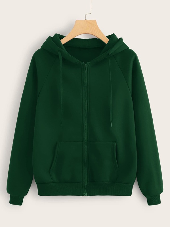 

Zip Up Kangaroo Pocket Drawstring Hoodie, Green