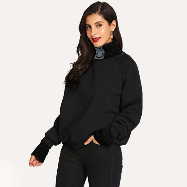 

Raglan Sleeve High Neck Combo Sweatshirt