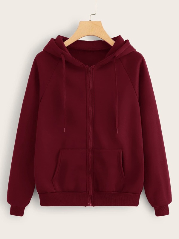 

Zip Up Kangaroo Pocket Drawstring Hoodie, Burgundy