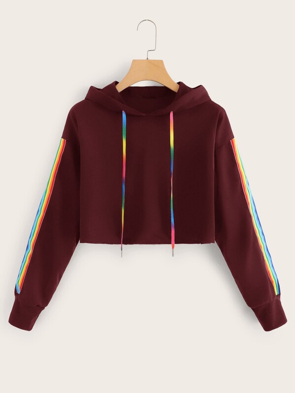 

Rainbow Stripe Tape Side Drawstring Hoodie, Burgundy