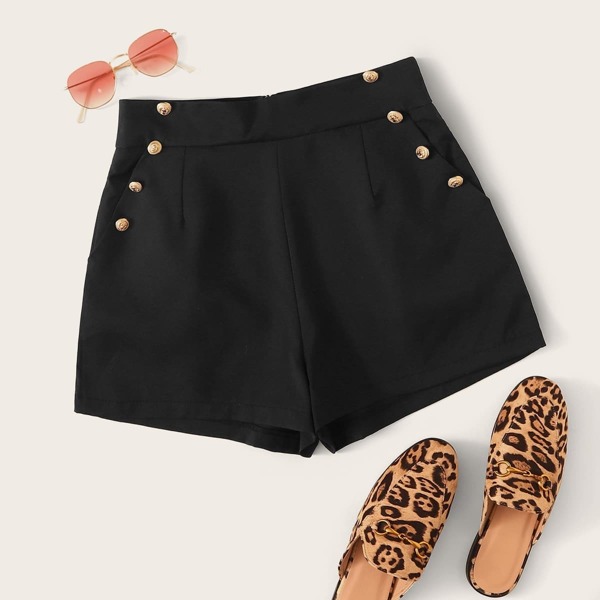 

Button Detail Zip Back Straight Leg Shorts