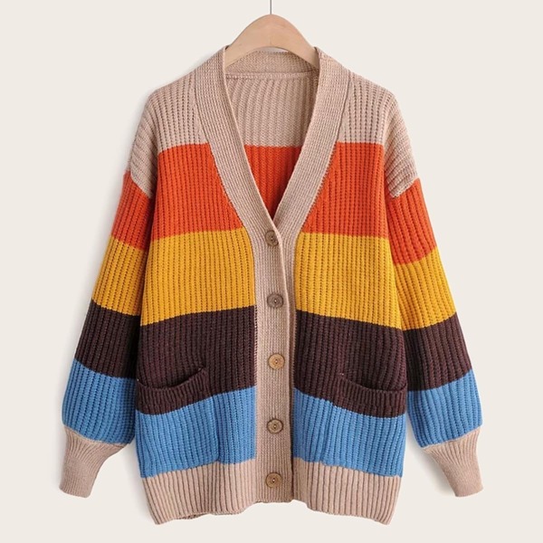 

Colorblock Double Front Single Breasted Cardigan