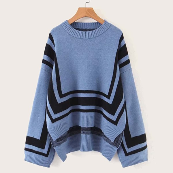 

High Low Color Block Split Side Sweater, Multicolor