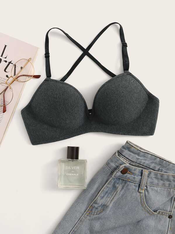 

Crisscross Back Push Up Bra, Grey