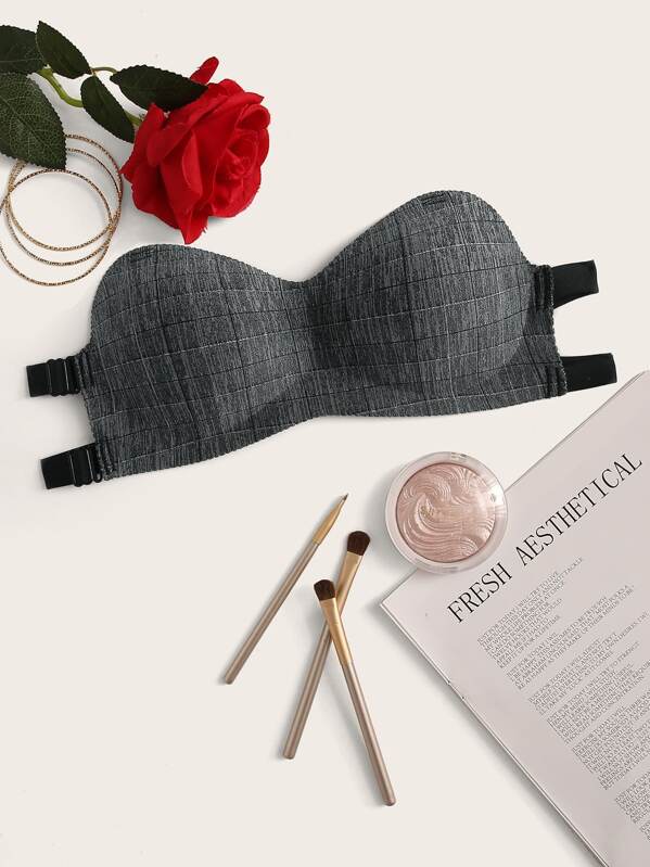 

Plaid Crisscross Back Bandeau Bra, Grey