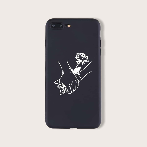 

Hand & Flower Print iPhone Case, Black