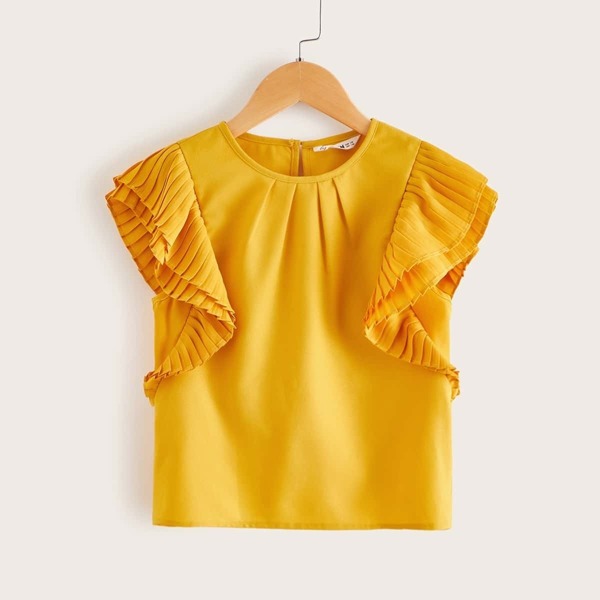 

Girls Layered Pleated Ruffle Detail Blouse, Yellow bright
