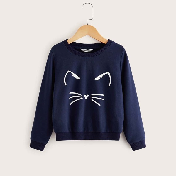 

Girls Cartoon Print Sweatshirt, Navy